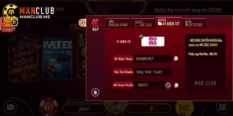 nạp tiền manclub